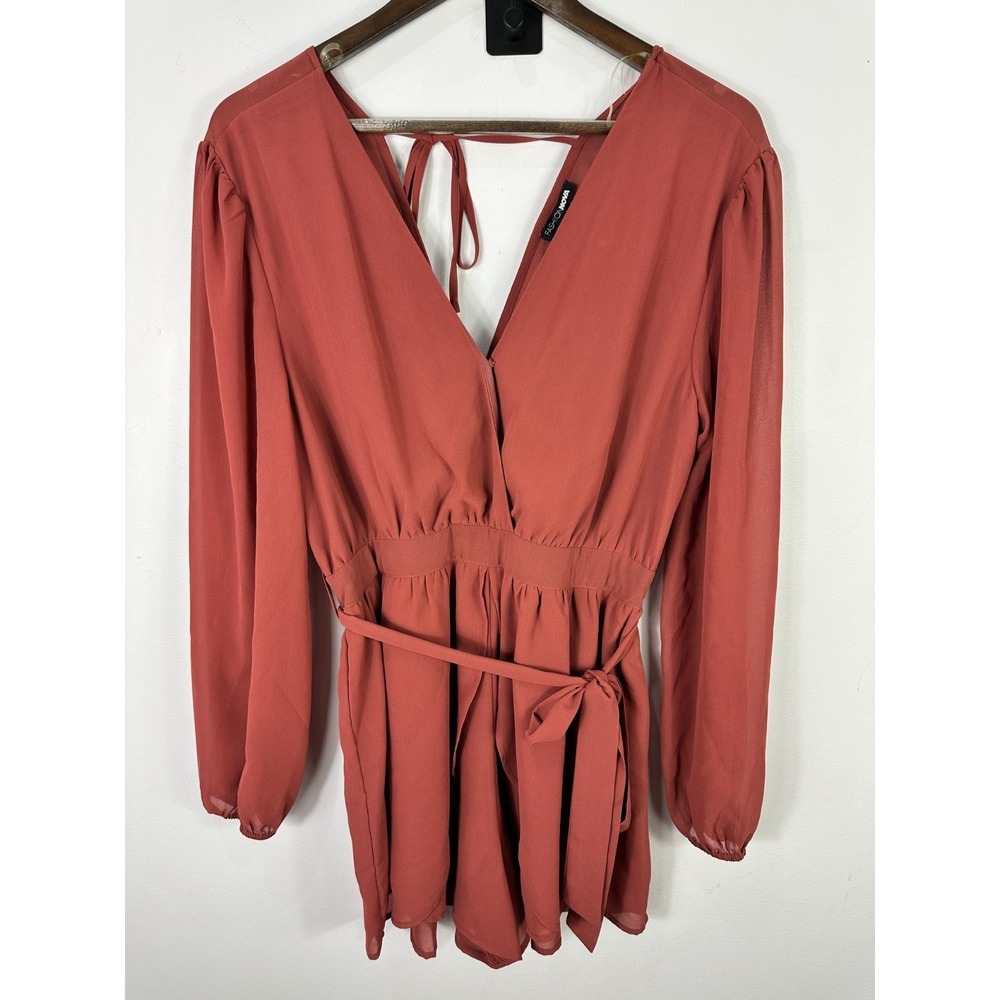 Fashion Nova Chiffon Romper Womens Large Sian Marsala‎ Long Sleeve Boho Romantic